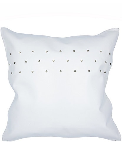 HiEnd Accents Genuine Leather Collection White Leather Studded Square Pillow