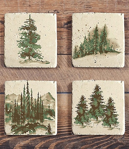 HiEnd Accents 8-Piece Rustic Bear Mug and Scenery Tree Coasters