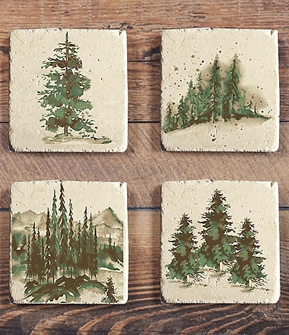 HiEnd Accents 8-Piece Rustic Bear Mug and Scenery Tree Coasters Set