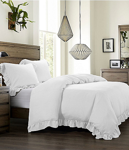 HiEnd Accents Lily Collection Washed Linen Ruffled Duvet Cover