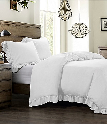 HiEnd Accents Lily Collection Washed Linen Ruffled Comforter Mini Set