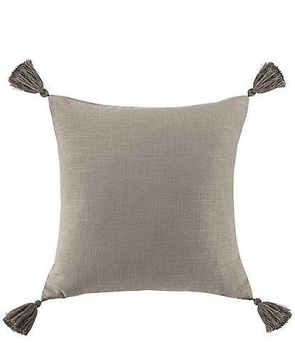 HiEnd Accents Luna Collection Washed Linen Tasseled Square Pillow