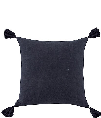 HiEnd Accents Luna Collection Washed Linen Tasseled Square Pillow