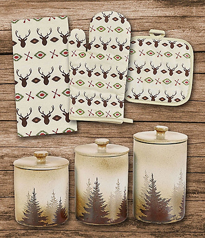 HiEnd Accents Multi Deer Cloth Accessories and Clearwater Pines Canister, 13-Piece Set