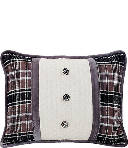HiEnd Accents Plaid Mixed Media Colorblock Oblong Pillow with Covered Buttons