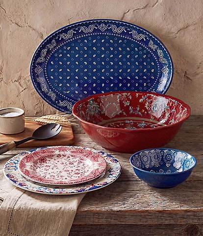 HiEnd Accents Paseo Road Western Bandana 14-Piece Melamine Dinnerware Set