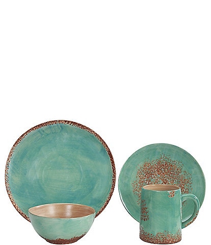 HiEnd Accents Patina Collection Turquoise 16-Piece Dinnerware Set