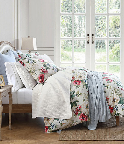 HiEnd Accents Peony Collection Watercolor Floral Printed Washed Linen Duvet Cover Mini Set