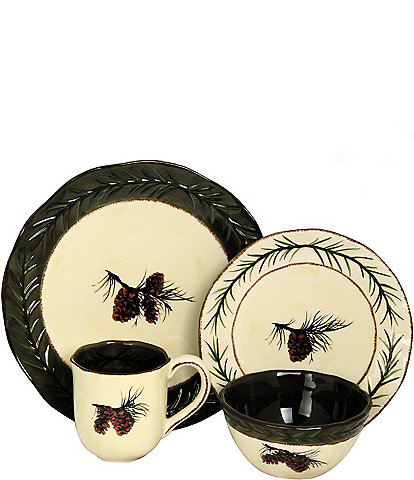 Paseo Road by HiEnd Accents Pine Cone Rustic 16-Piece Dinnerware Set