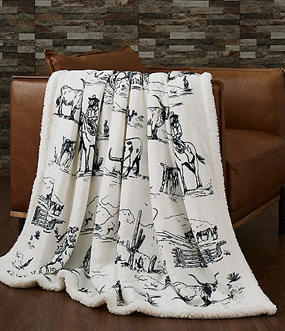 Indigo Hill by HiEnd Accents Ranch Life Western Toile Campfire Sherpa Throw