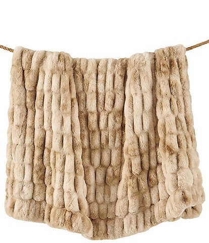 HiEnd Accents Ruched Faux Rabbit Fur Collection Double-Sided Throw Blanket