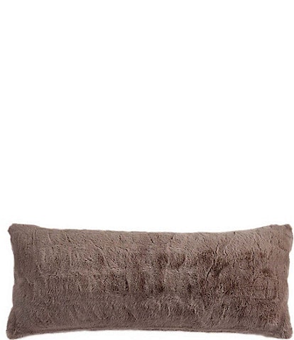 HiEnd Accents Ruched Faux Rabbit Fur Collection Lumbar Pillow with Down Insert