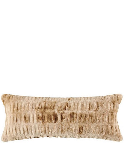 HiEnd Accents Ruched Faux Rabbit Fur Collection Lumbar Pillow with Down Insert