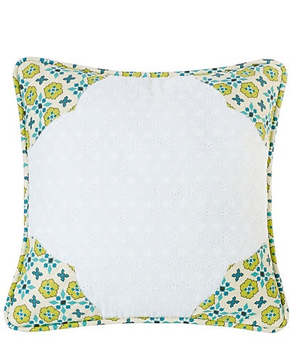 HiEnd Accents Salado Collection Scalloped Edges Floral Medallion Square Pillow