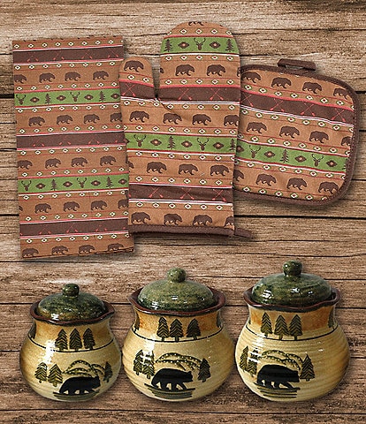 HiEnd Accents Southwest Multi Animal Print and Rustic Bear Canister, 13-Piece Set