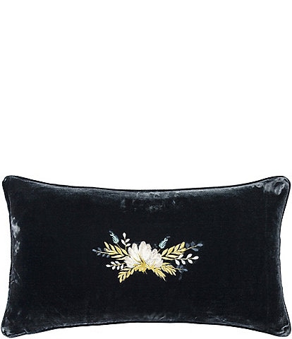 HiEnd Accents Stella Collection Western Floral Embroidered Faux Silk Velvet Lumbar Pillow
