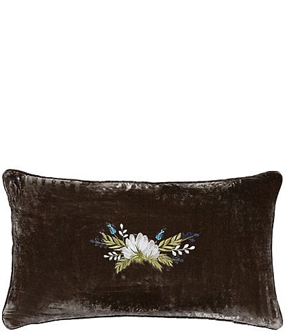 HiEnd Accents Stella Collection Western Floral Embroidered Faux Silk Velvet Lumbar Pillow