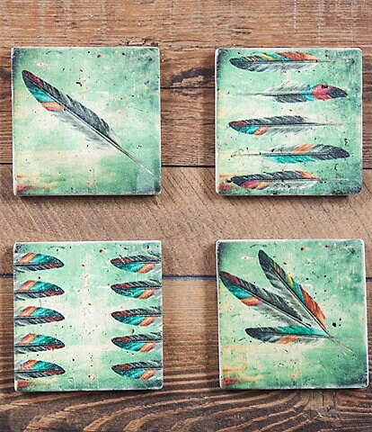 HiEnd Accents Tossed Feather Coasters, Set of 4