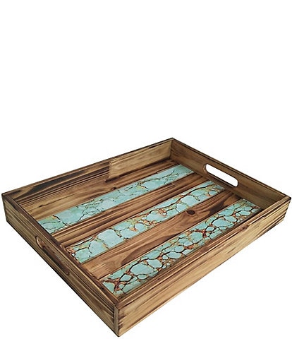 HiEnd Accents Wooden Turquoise Inlay Tray