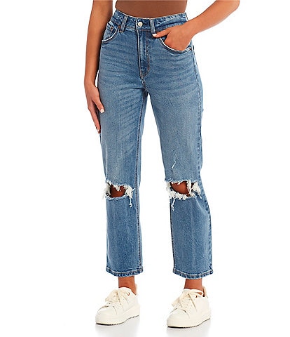High Rise Ankle Crop Straight Jeans