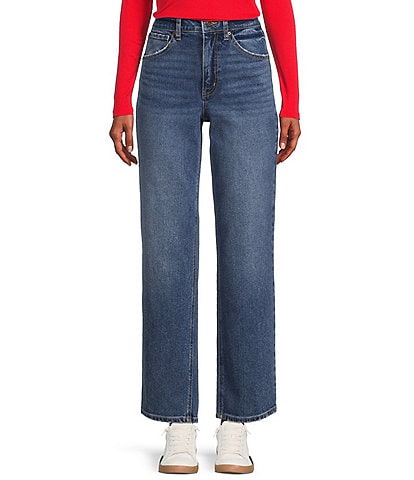 High Rise Ankle Crop Straight Jeans