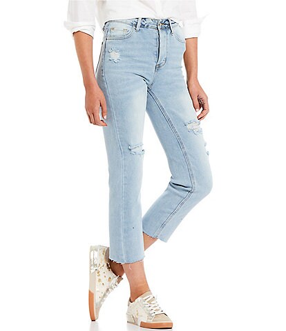 Hippie Laundry Destructed Cheeky High-Rise Raw-Hem Straight Crop Jeans