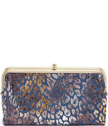 HOBO Lauren Leather Double Frame Mirror Cheetah Clutch Wallet