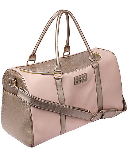 Women's Quilted Leather Weekender Travel Duffel Bag With Rose Gold