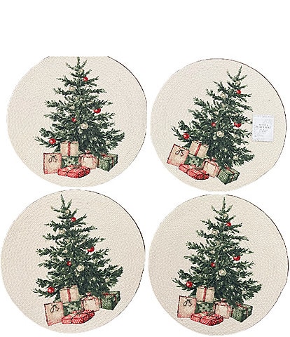 Homewear Christmas Tree and Present 15#double; Round Placemats, Set of 4