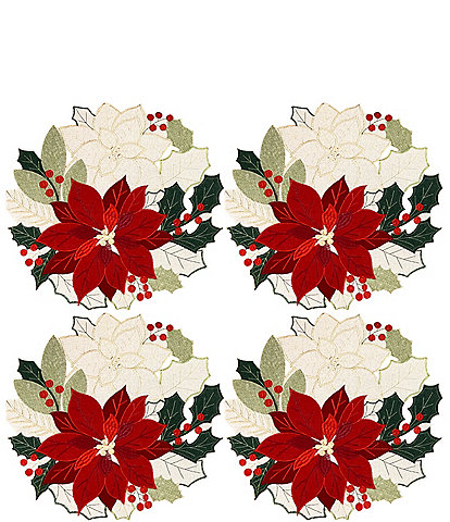 Homewear Holiday Yule Poinsettia Placemats, Set of 4