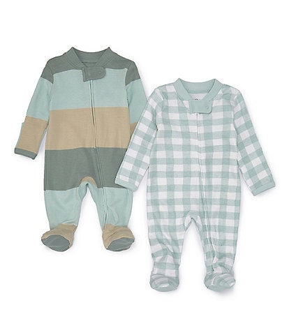 Honest Baby Clothing Baby Boys Newborn-9 Months 2-Pack Sage Gingham Star Sleep and Play Coveralls