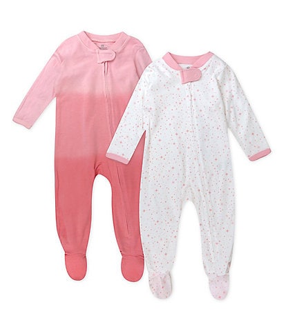 Honest Baby Clothing - Baby Girls Newborn - 12 Months 2-Pack Pink Twinkle Star Sleep and Play Footie Coveralls