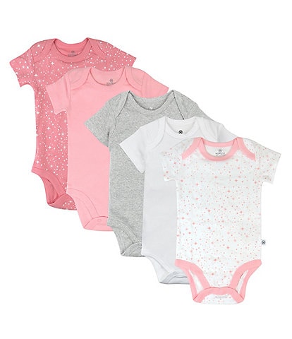 Honest Baby Clothing - Baby Girls Newborn - 12 Months Short Sleeve Organic Cotton Bodysuit 5-Pack