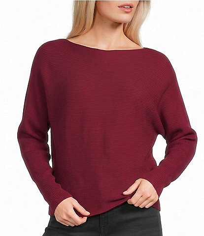 Honey & Sparkle Boat Neck Dolan Sleeve Rib Knit Sweater