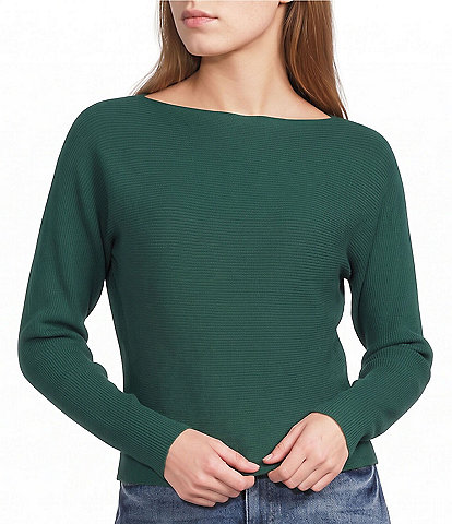 Honey & Sparkle Boat Neck Dolan Sleeve Rib Knit Sweater