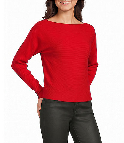 Honey & Sparkle Boat Neck Dolan Sleeve Rib Knit Sweater