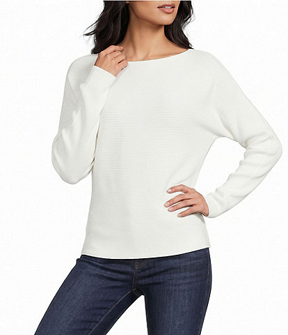 Honey & Sparkle Boat Neck Dolan Sleeve Rib Knit Sweater