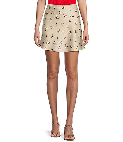 Honey & Sparkle Cherry Printed Built-In Shorts Mini Satin Slip Skirt
