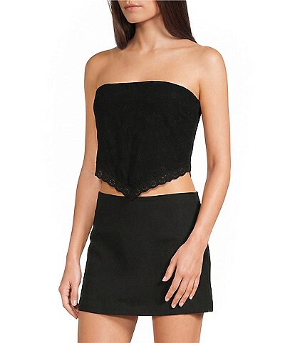Honey & Sparkle Embroidered Eyelet Tie Back Pointed Hem Top