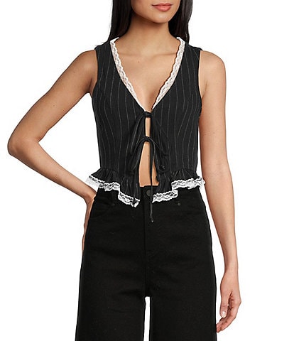 Honey & Sparkle Stripe Lace Trim Tie Front Vest