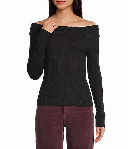Honey & Sparkle Long Sleeve Cable Knit Off Shoulder Top