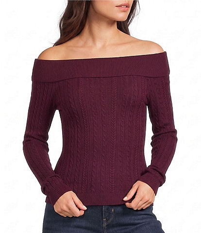 Honey & Sparkle Long Sleeve Cable Knit Off Shoulder Top