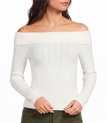 Honey & Sparkle Long Sleeve Cable Knit Off Shoulder Top