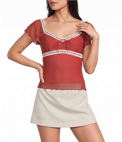 Honey & Sparkle Mesh Short Flutter Sleeve Tie Back Top