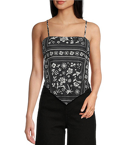 Honey & Sparkle Printed Mesh Handkerchief Hem Tank Top