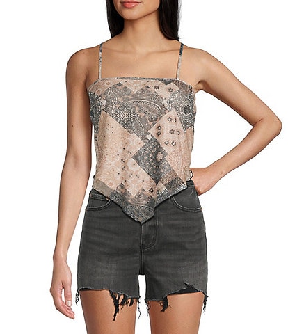 Honey & Sparkle Paisley Printed Mesh Handkerchief Hem Tank Top