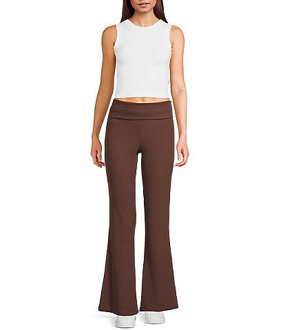 Honey & Sparkle Ribbed Mid Rise Fold Over Flare Leggings