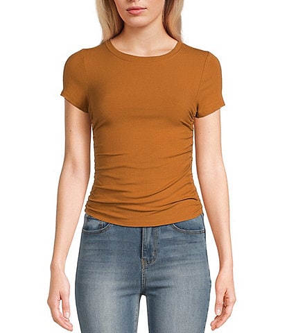 Honey & Sparkle Ribbed Short Sleeve Side Cinched T-Shirt