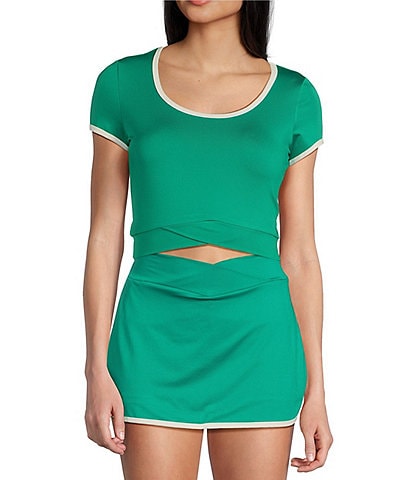 Honey & Sparkle Coordinating Short Sleeve Cropped Criss Cross Front Trim Athletic Top