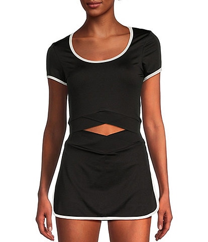 Honey & Sparkle Coordinating Short Sleeve Cropped Criss Cross Front Trim Athletic Top